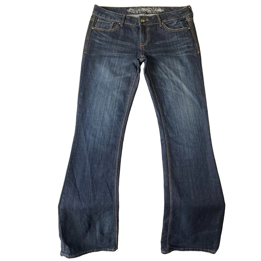 Express Women Jeans 8L Blue Denim Bootcut Stella Boot Logo 35" Inseam 33” Waist